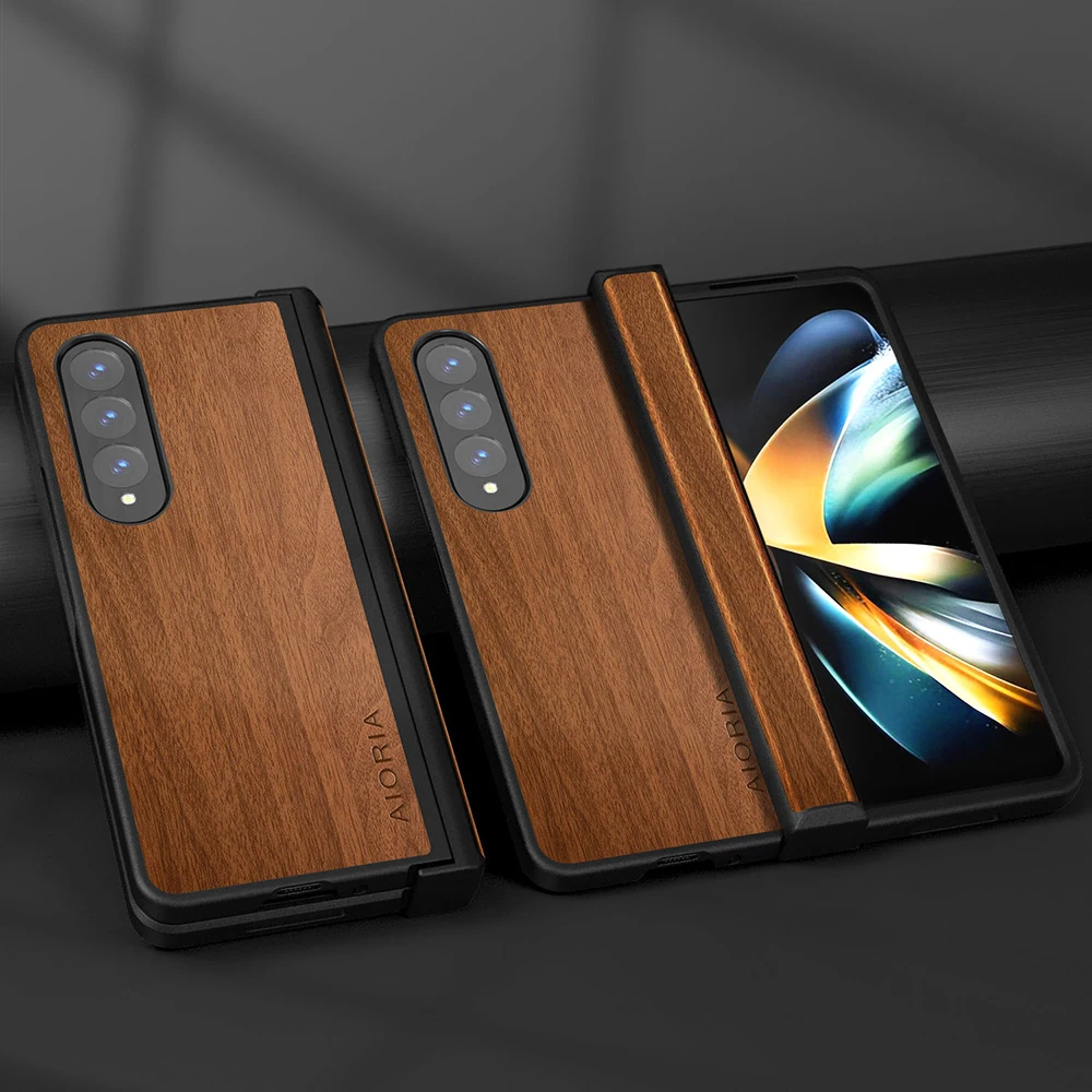 for Samsung Galaxy Z Fold 5 4 3 Phone Case PU Leather Wood Grain Cover Soft Matte Shell Anti-fall AntiFingerprint NonSlip Fundas