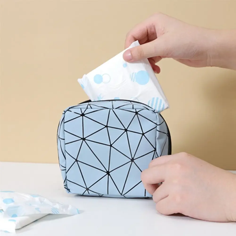 Multifunctional Rhombus Pattern Sanitary Pad Bags Reusable Napkin Storage Organizer Women Pad Pouch Bags Portable Makeup Bags