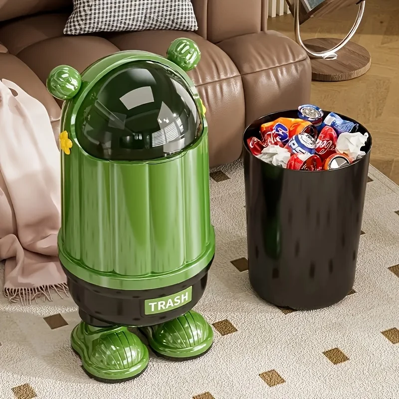 Trash Can with Cute Ears Locking Lid Heavy-Duty Plastic Modern Waste Bin Kitchen Bathroom Accessories Home Decoration