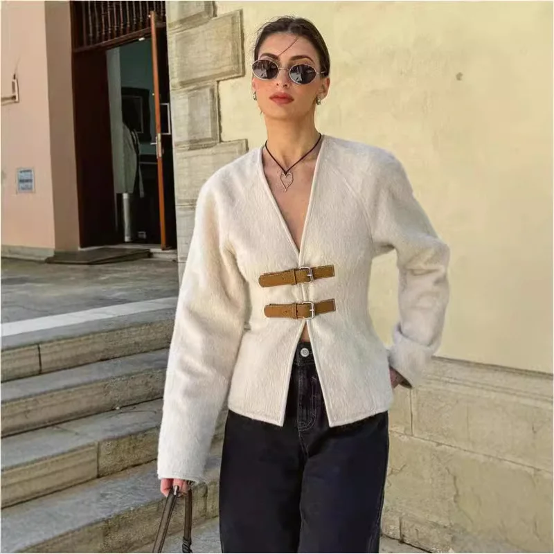 

Style One-Piece Dropshipping European American Women's Clothing Spring and Autumn New Strap Decorated Soft Coat