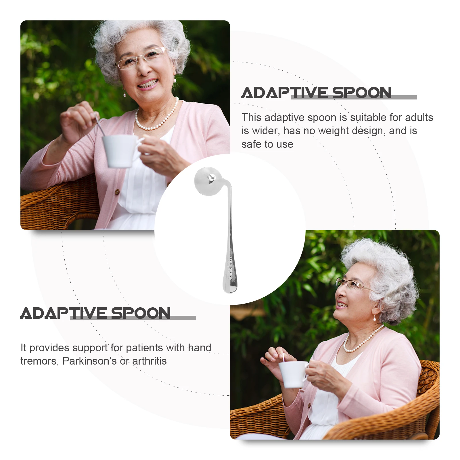 

2pcs Adaptive Spoon Stainless Steel Wear-Resistant Ergonomic Portable Elderly Utensils Household Compact Senior Tableware With