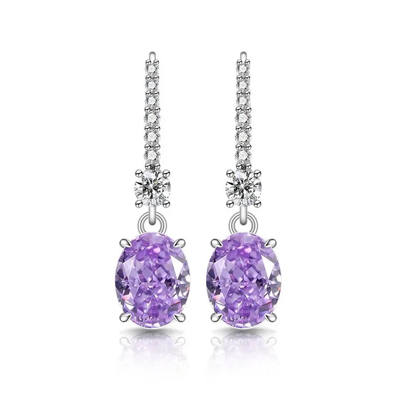 925 Reines Silber Bestseller Eisblumen-Schliff Taubenei-Form Dynamischer Ohrhänger mit schillernden High-Carbon-Diamant-Ohrringen für Damen. – Detail 9