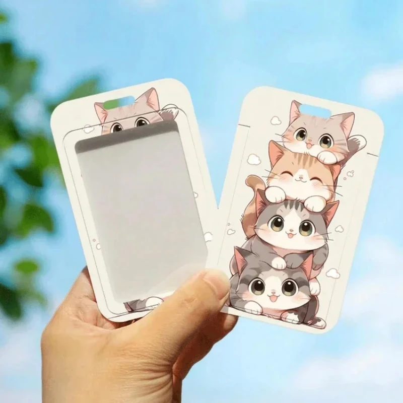 Porte-cartes vertical de grande valeur avec lanière, chaton mignon de dessin animé, adapté à l'idole Kpop, renforcement de la carte, évaluation, acquisition