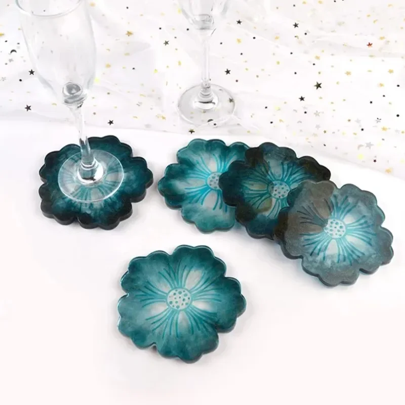 petal shape silicone coaster moldsresin molds agate silicone coaster cup mat molds resin casting diy craft home decoration