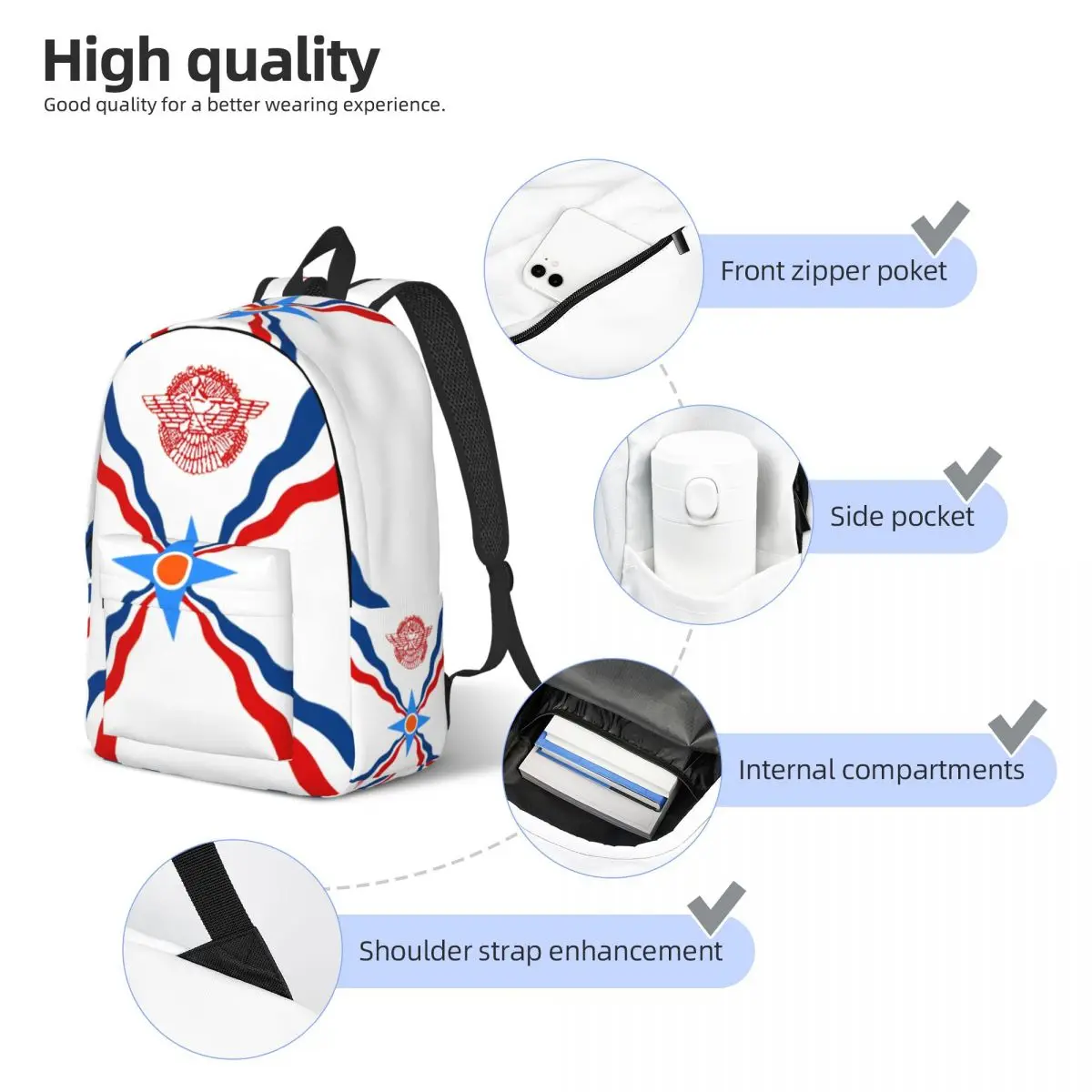 Customized Assyrian Suryoyo Flag Canvas Backpacks Women Men Basic Bookbag for School College Syriac Aram Bags