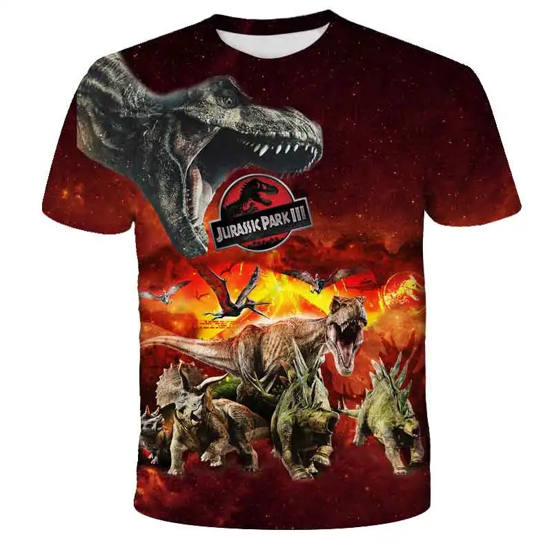 Summer 2023 Boys T Shirt Fashion Dinosaur T-shirts Jurassic World 3D Printed Breathable Children Clothing Kids Girl Clothes Top