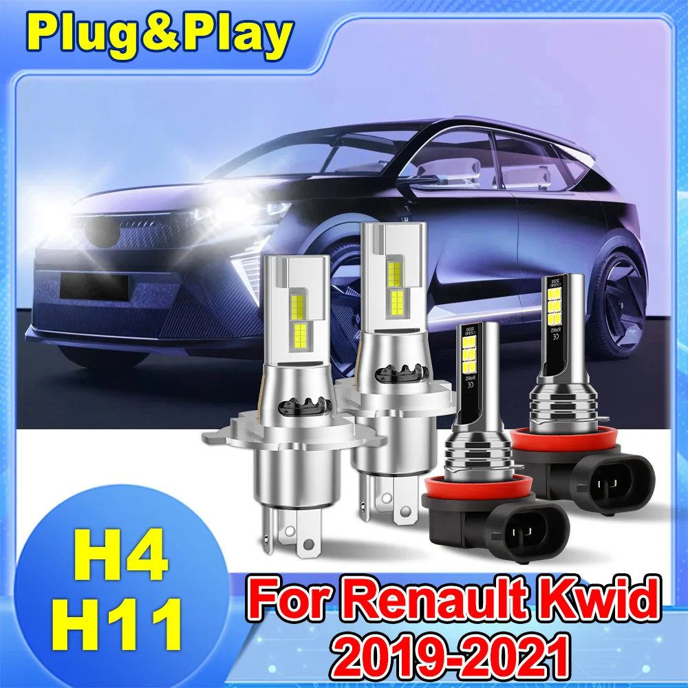 For Renault Kwid 2019-2021 H4 200W LED Headlight Bulbs Kit High Low Beam H11 Fog Light Conversion Kit for Enhanced Visibility