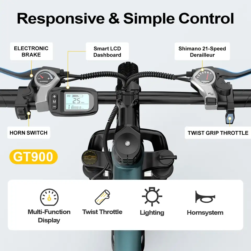 GT900 24"/26" Step-Thru City Commuter Ebike - 748W Peak Motor, 468Wh Removable Battery, 7-Speed, 40-Mile Range, 330lbs Capacity image 5