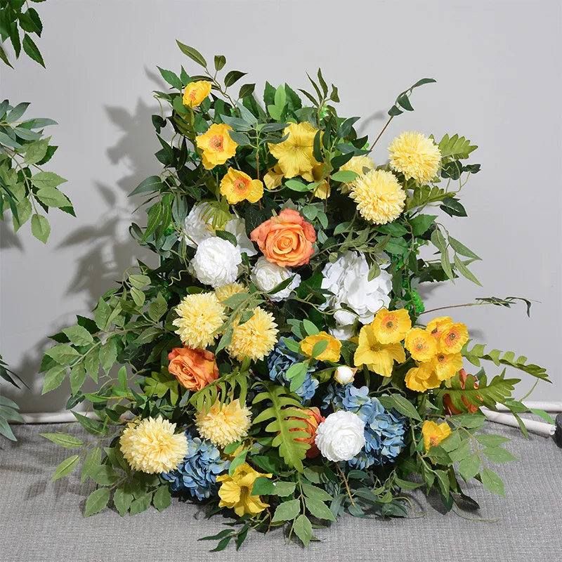 Forest Yellow Flower Artificial Flower Row Wedding Decoration Floral Backdrop Arrangemnt Flower Row Exhibition Show Decor Chic