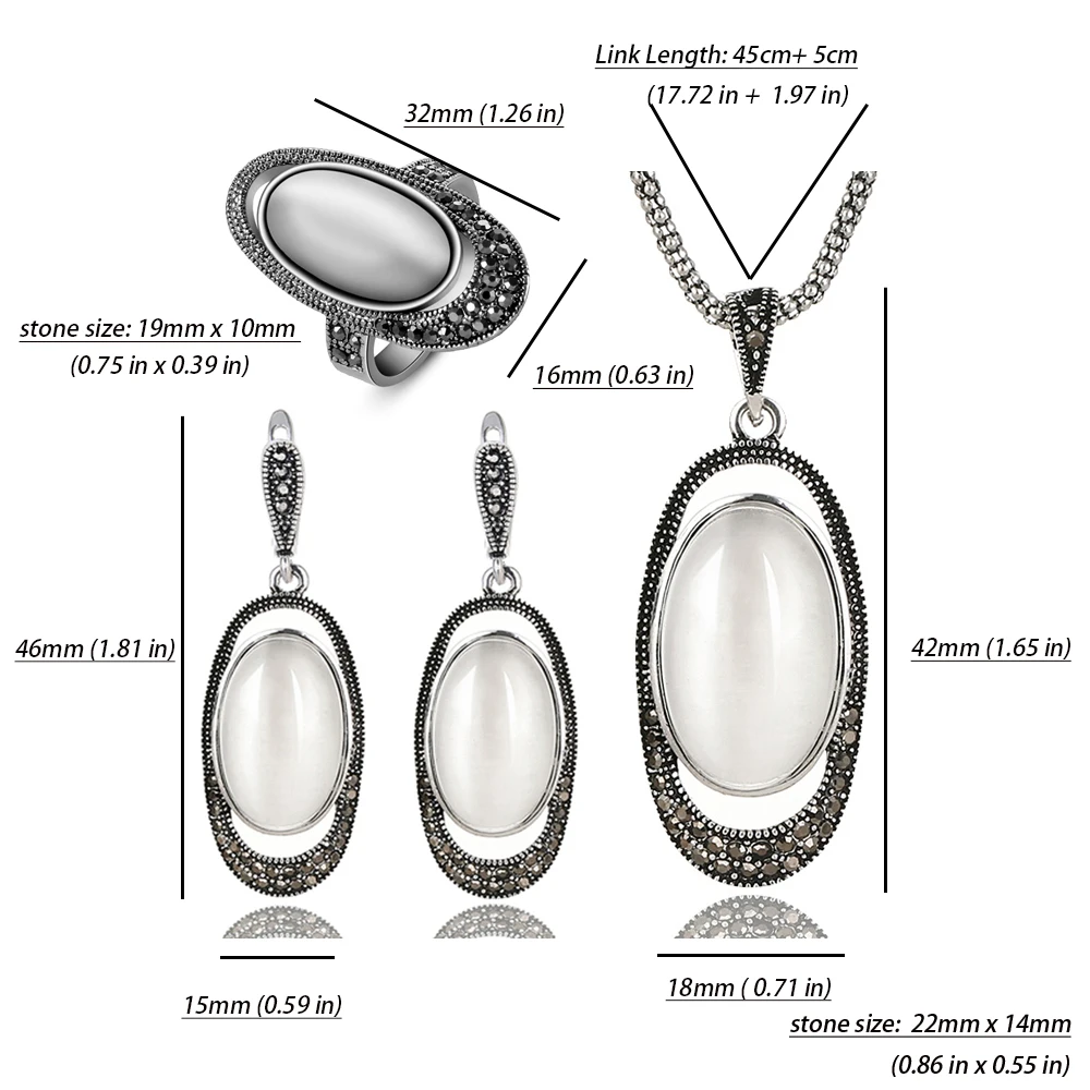 Ajojewel White Opal Jewelry Sets Vintage Jewelry Set Stone Earrings Necklace & Pendant