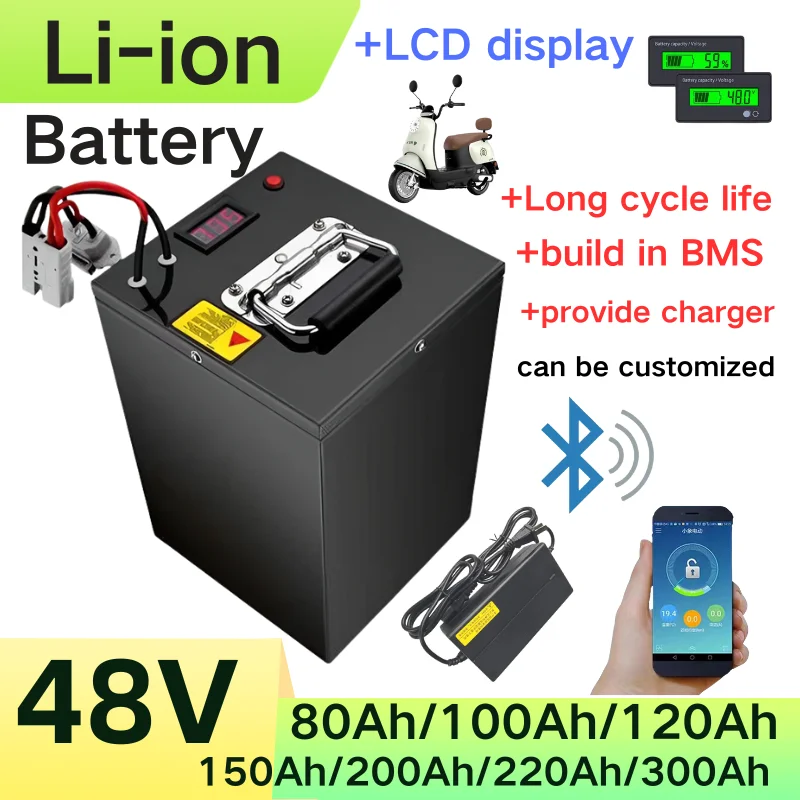

48v batterie au Lithium 200Ah 80Ah 100Ah 120Ah 150Ah 300Ah Li-ion batterie pour 2000W 3000W 4000W voiturette de Golf pousse-pous
