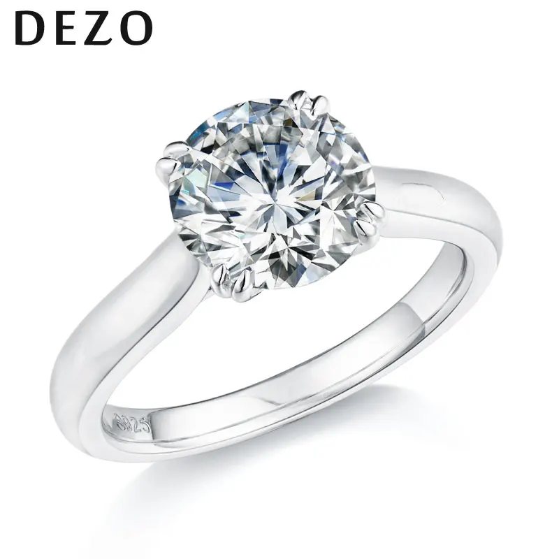 dezo corte redondo moissanite aneis de noivado para mulheres solido 925 prata esterlina anel de casamento vvs cor d gra solitaire 01