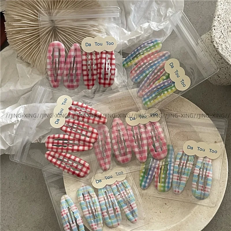 College Style Fashion Color Contrast Plaid Water Drop BB Clip Suit Cute Young Student Female Broken Hair Fringe Hairpin New
