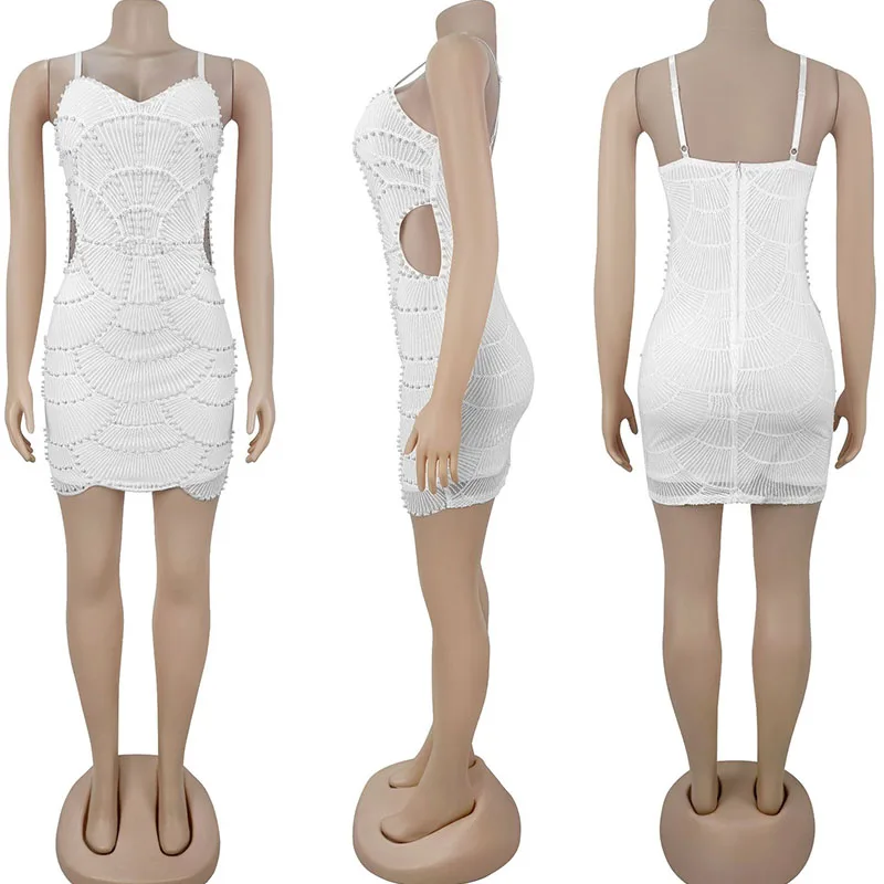 Sukienka Doyerl z brokatowymi perłami i cekinami, na urodziny, dla kobiet, na imprezę w klubie nocnym, na ramiączkach spaghetti, z wycięciami, obcisła mini sukienka na studniówkę, Vestidos