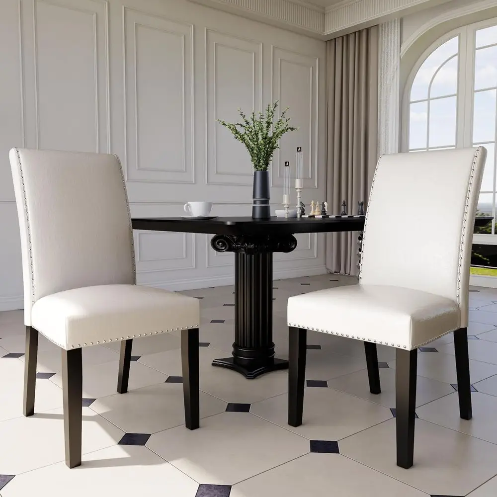 

Upholstered Parsons Dining Chairs, Leather Side Chairs with Nail-Trim, Suitable for Dining Room, Kitchen, Living Room, Bedroom,
