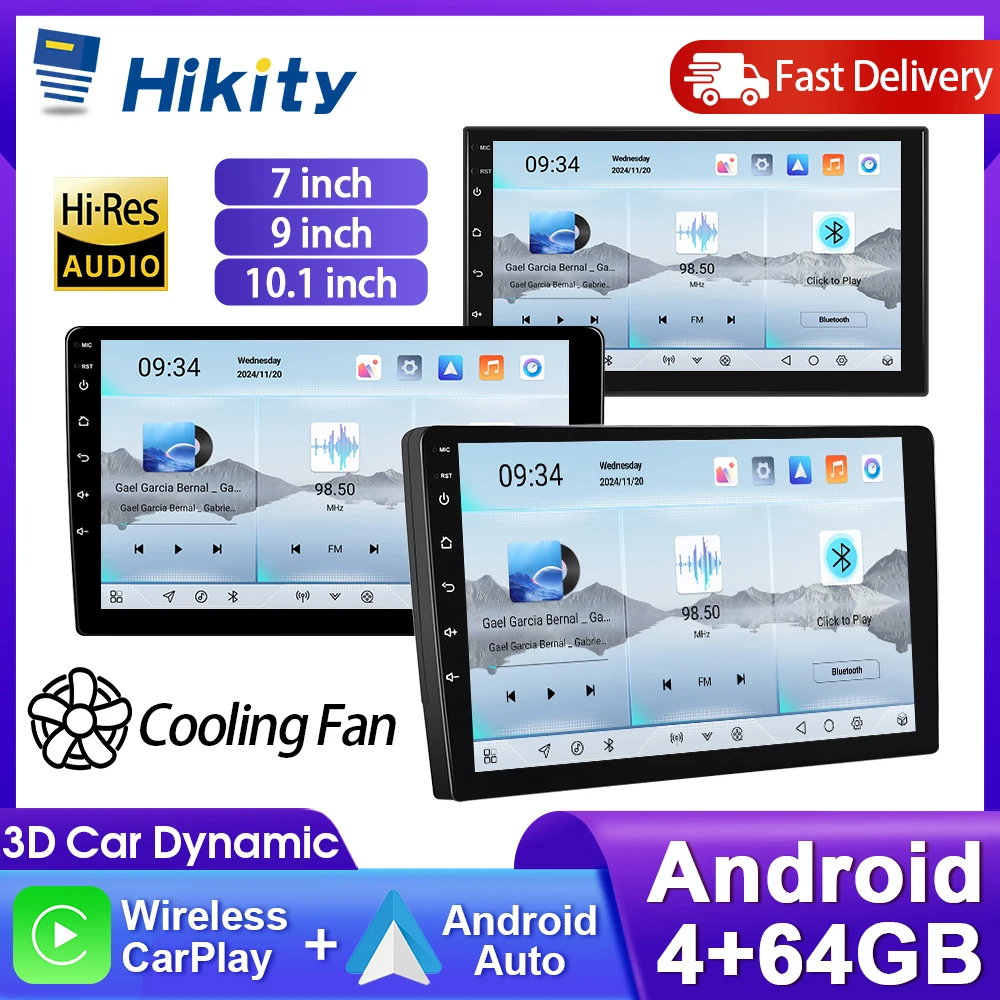 Hikity Qualcomm 8Core autoradio universel 7 ''/9''/10.1 ''lecteur multimédia 4 + 64G Carplay Android Auto GPS WIFI RDS USB Audio de voiture