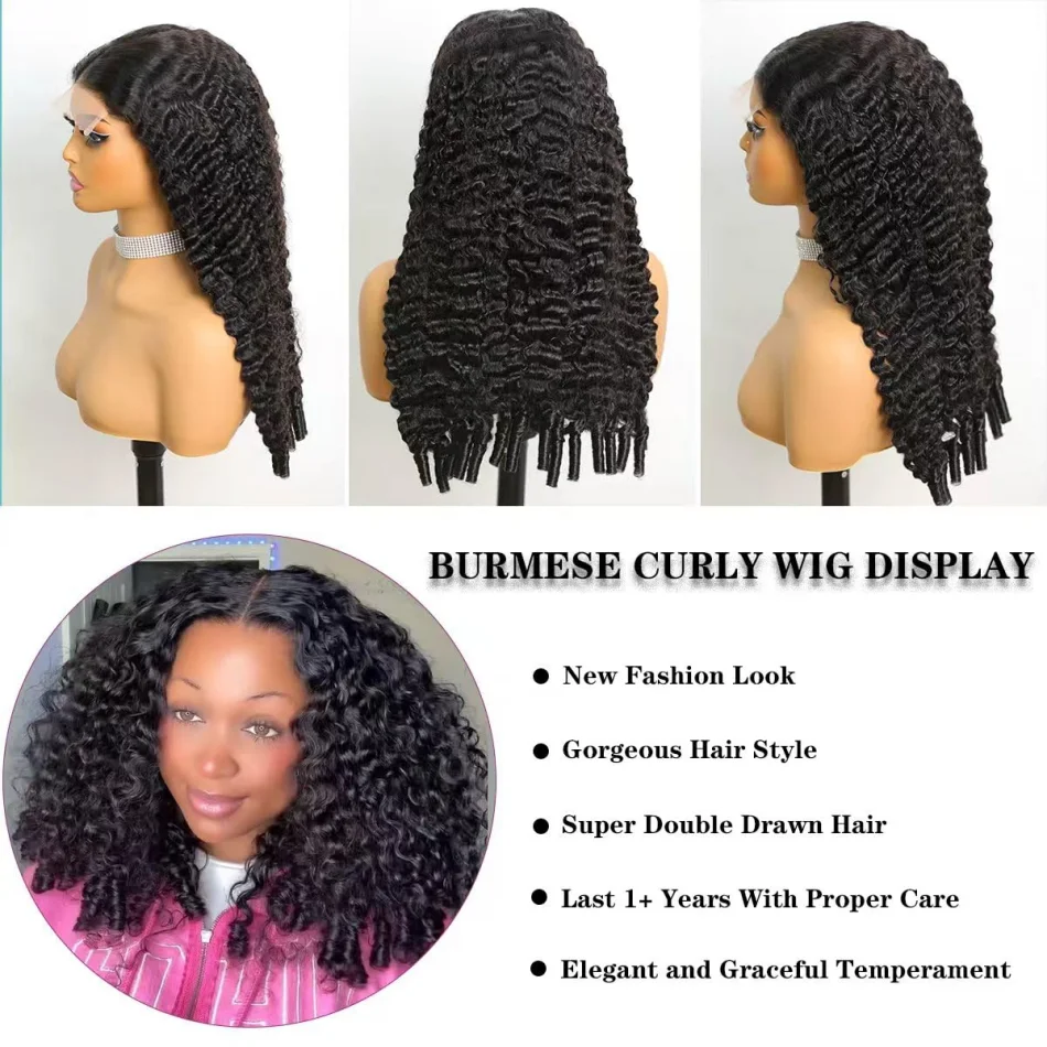 Perruque bouclée birmane cheveux humains vague profonde dentelle avant perruques 13X6 Hd dentelle frontale perruque 40 pouces perruques originales brésiliennes pour les femmes noires