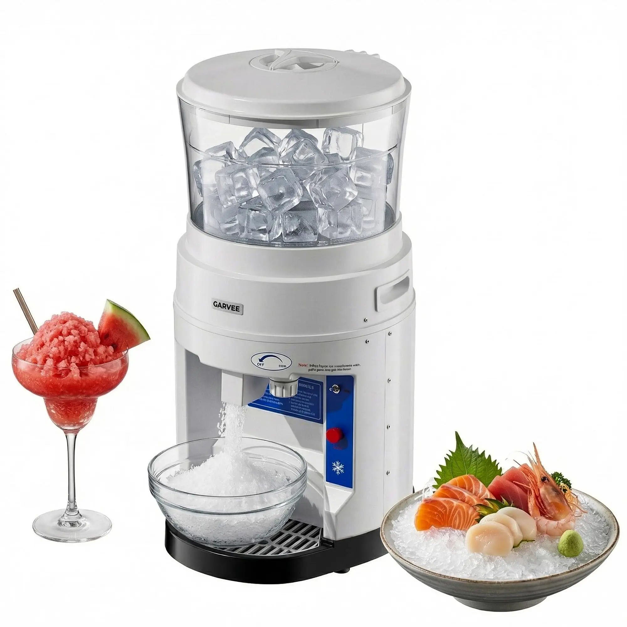 Commercial Shaved Ice And Snow Cone Maker Electric Ice Shaver Machine 220 Lbs Per Hour Stainless Steel Ice Crusher With 8L Large Hopper 1500RPM Motor And Adjustable Ice Texture For Home And Business