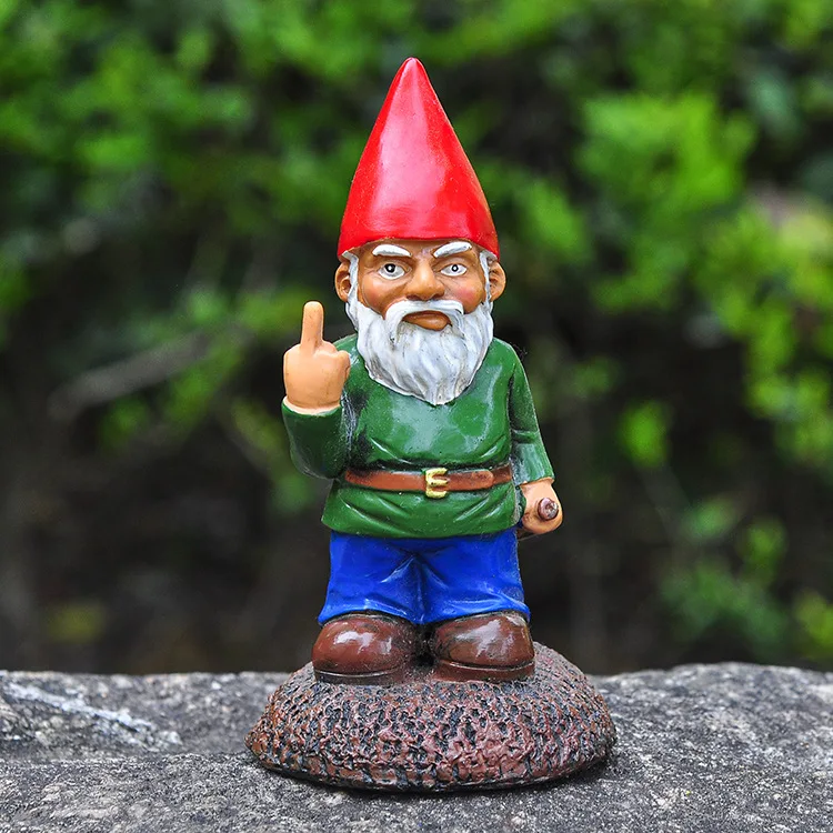 Micro Landscape Garden Decoration Gnome Statue Resin Garden Figurines Ornaments Erect Middle Finger Provocative Disdain Gnome