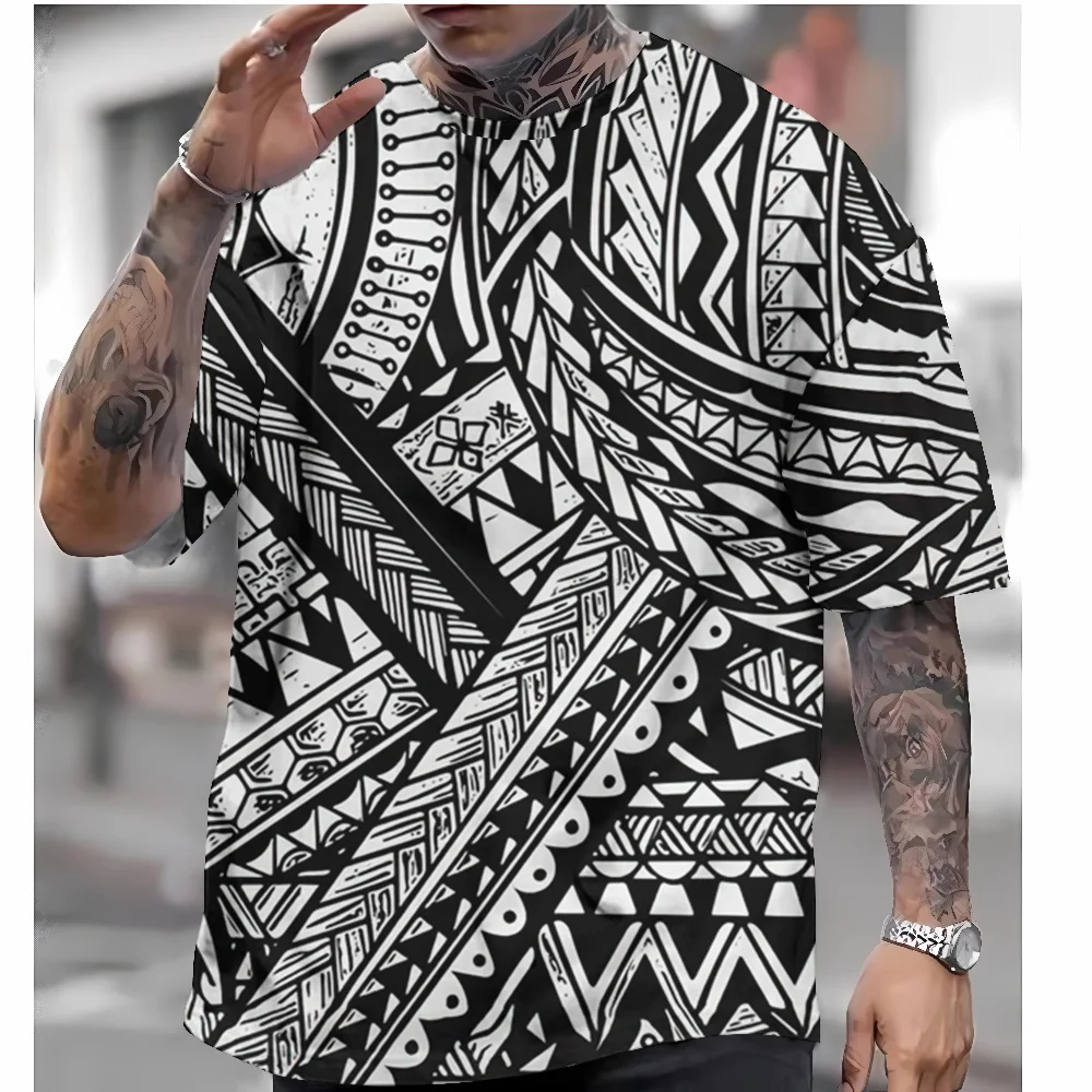 Bohemian Style Men's T-Shirt Abstract Patterns Print T-Shirts Casual Loose Short Sleeved Tee Oversized Men Clothing Tops Summer