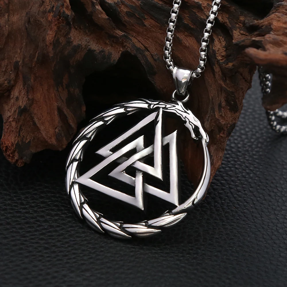 Fashion Vintage Viking Dragon Pendant Punk 316L Stainless Steel Vikings Valknut Necklace for Men Domineering Jewelry Wholesale