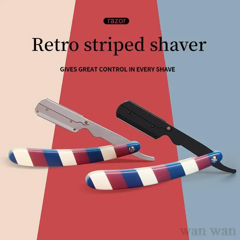 

Stainless Steel Straight Edge Razor Stripe Pattern Men's Manual Folding Shaver Barber Shop Hair Cutting Beard Shaving Tool Y1005