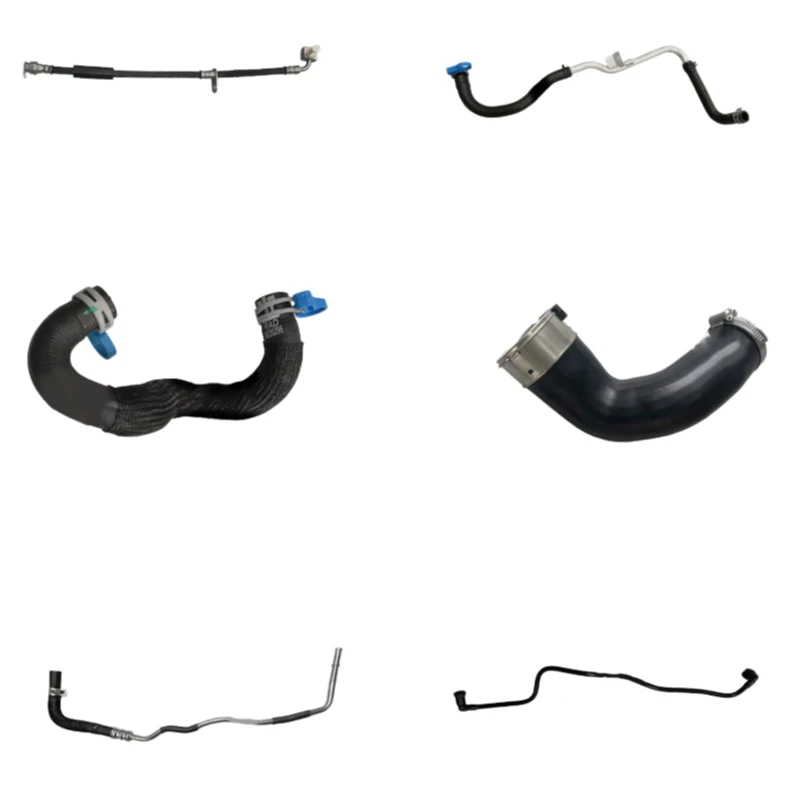 Front brake hose, radiator surge tank outlet hose, cooling pump hose, charge air cooler inlet air hose, HOSE, fuel supply pipe