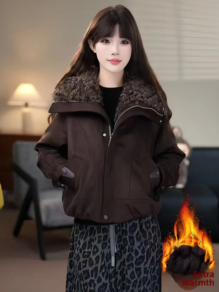 

Модная женская пуховая куртка с большим меховым воротником, свободного кроя, на полиэфирном наполнителе, зимнее пальто в корейском стиле