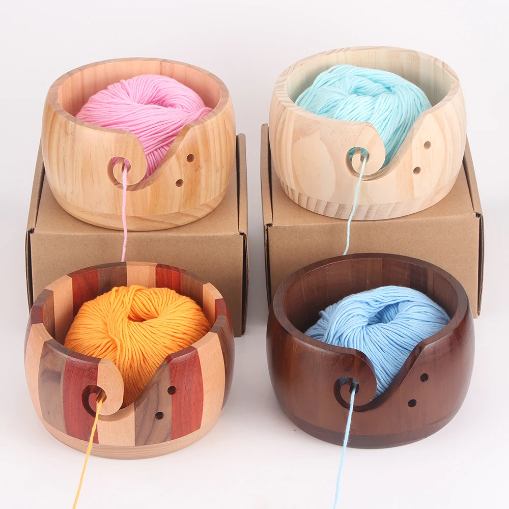 1pc DIY Wooden Yarn Bowl, DIY Yarn Storage Box, Yarn Ball Store Container, Round Yarn Organizer, Knitting Wool Storage Basket