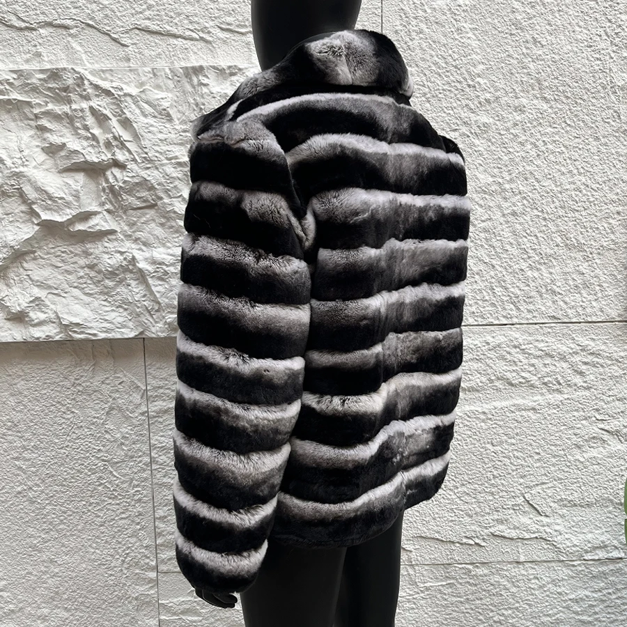 Rex Rabbit Fur Coats With Turndown Collar High Quality Natural Fur Jacket Real Fur Coat Men Short Chinchilla Color Fur Coat