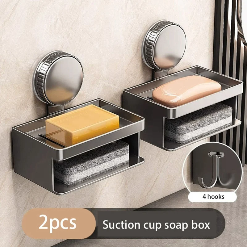 Bathroom Suction Cup Soap Box Wall-Mounted Aluminum Shelf Washroom Soap Box Drain Rack Toilet Washing Table Storage-A27R