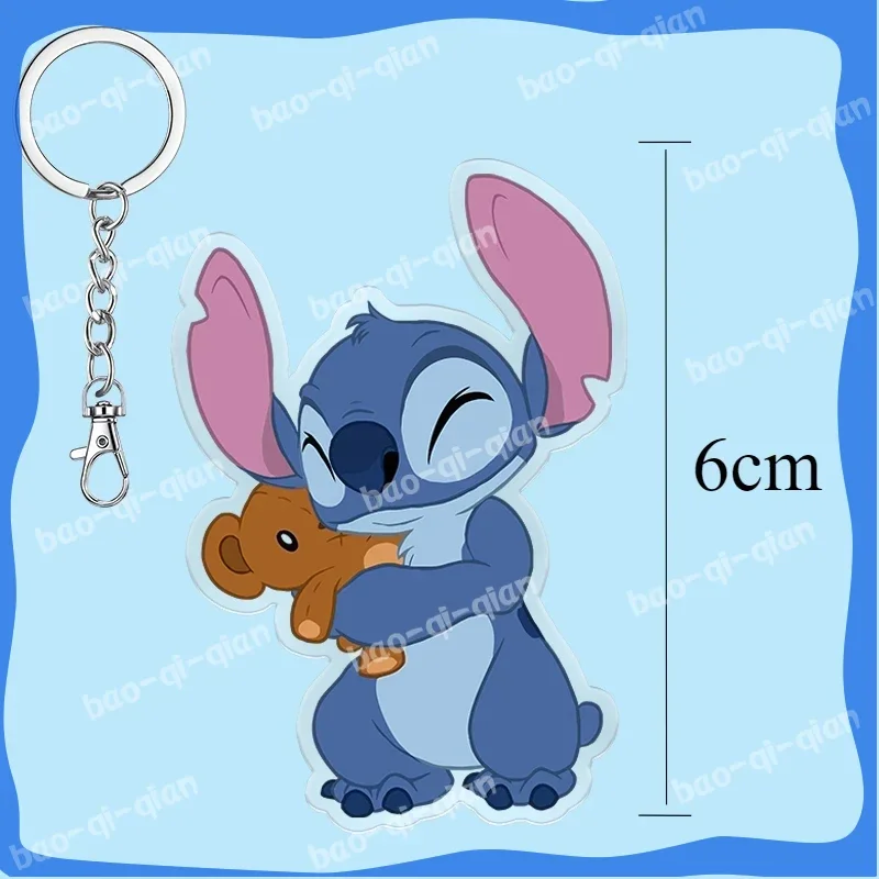 Acrylic KeyRing 6cm Cartoon Lilo & Stitch Anime Peripheral Funny Car Key Stitch Chain Bag decoration Men Women birthday Gifts