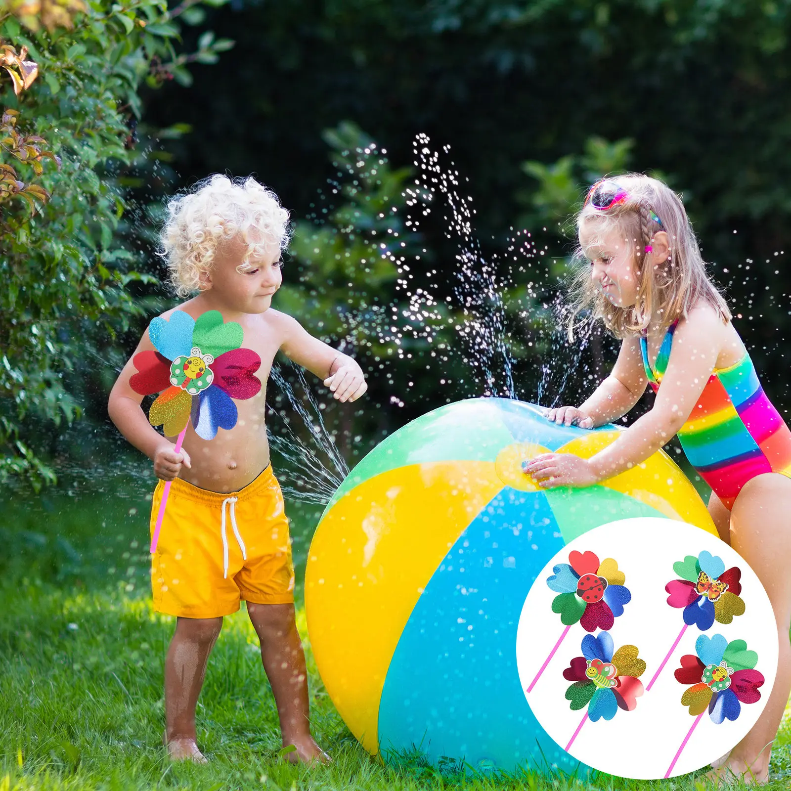 

4Pcs Colorful Sequin Windmill Garden Decoration Outdoor Kids Pinwheel Plaything for Balcony Parties Weddings Promotional Gift