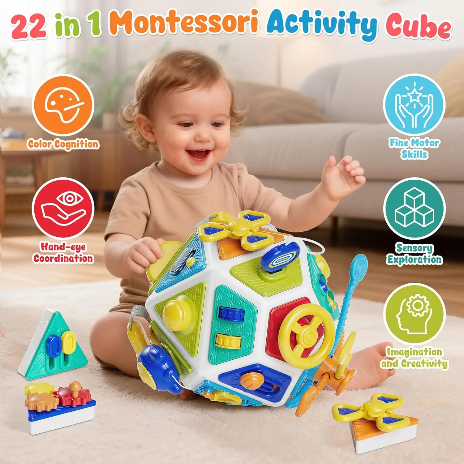 22 In 1 Montessori Busy Board Cube Sensory Educational Toy_voghion.com