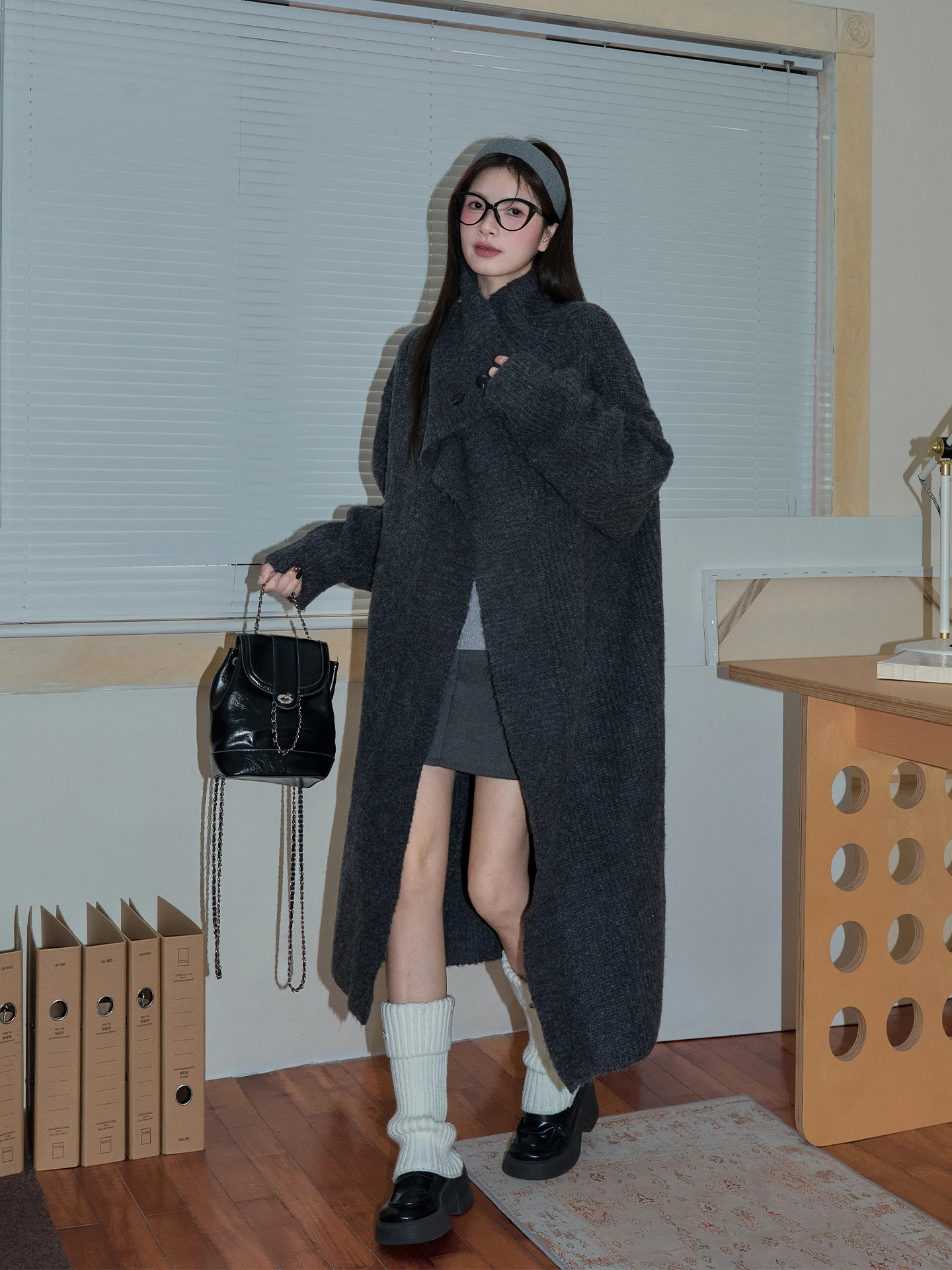 

OLD Original Korean Sle Lazy Turn-down Collar Knitted Open Cardigan Women's Autumn Winter Loose Long Sweater Jaet