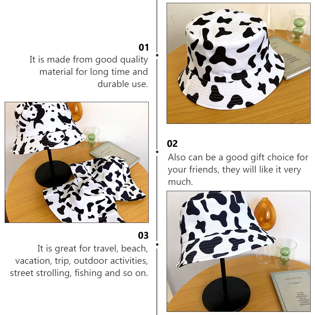 

1pc Cow Print Fisherman Straw Bucket Sun Hat for Women Beach Outdoor Summer Travel Protection Durable Gift Girls Hat