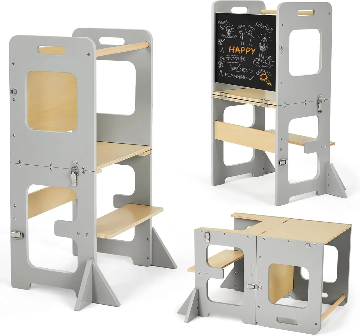 Torre de Aprendizaje para niños, Montessori Torre de Aprendizaje Infantil con Pizarra, multifunción 3 en 1 aprendizaje