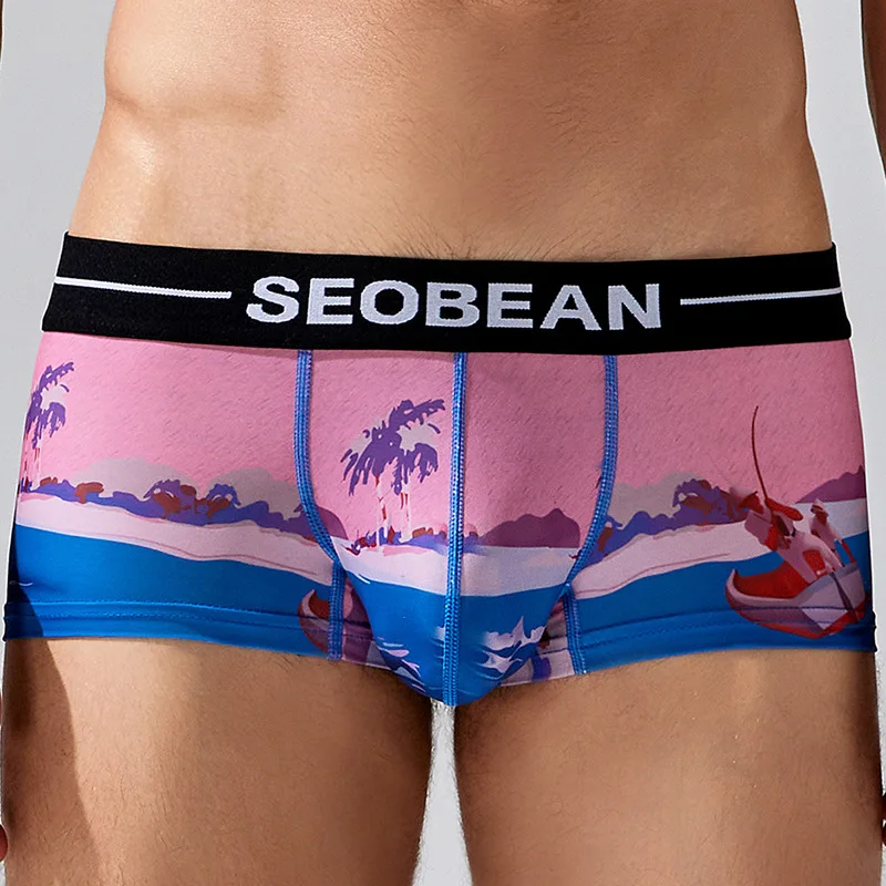 Men's U Convex Pouch Boxy Underwear Boy Low Waist Polyester Digital Printing Aro Pant Comfortable Thin Single-layer Boxer Shorts