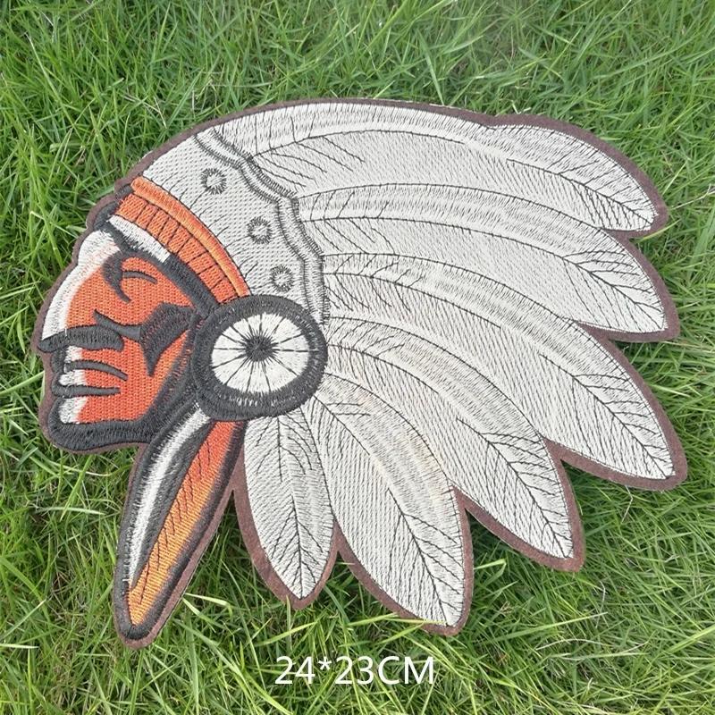 24cm Oversized Colorful Indian Head Feather Embroidery Patches With Adhesive DIY Sewing Garment Applique