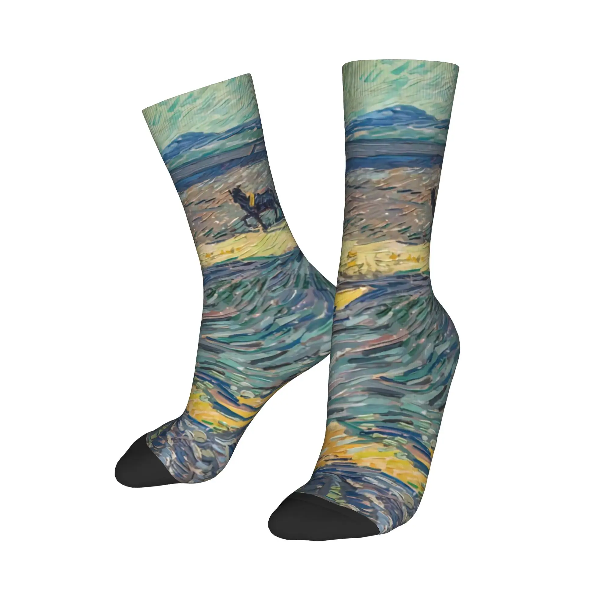 حقل فان جوخ مع الحراثة المزارعين الجوارب جوارب الربيع Harajuku الرجال الجوارب المريحة مخصص تسلق الجوارب المضادة للبكتيريا