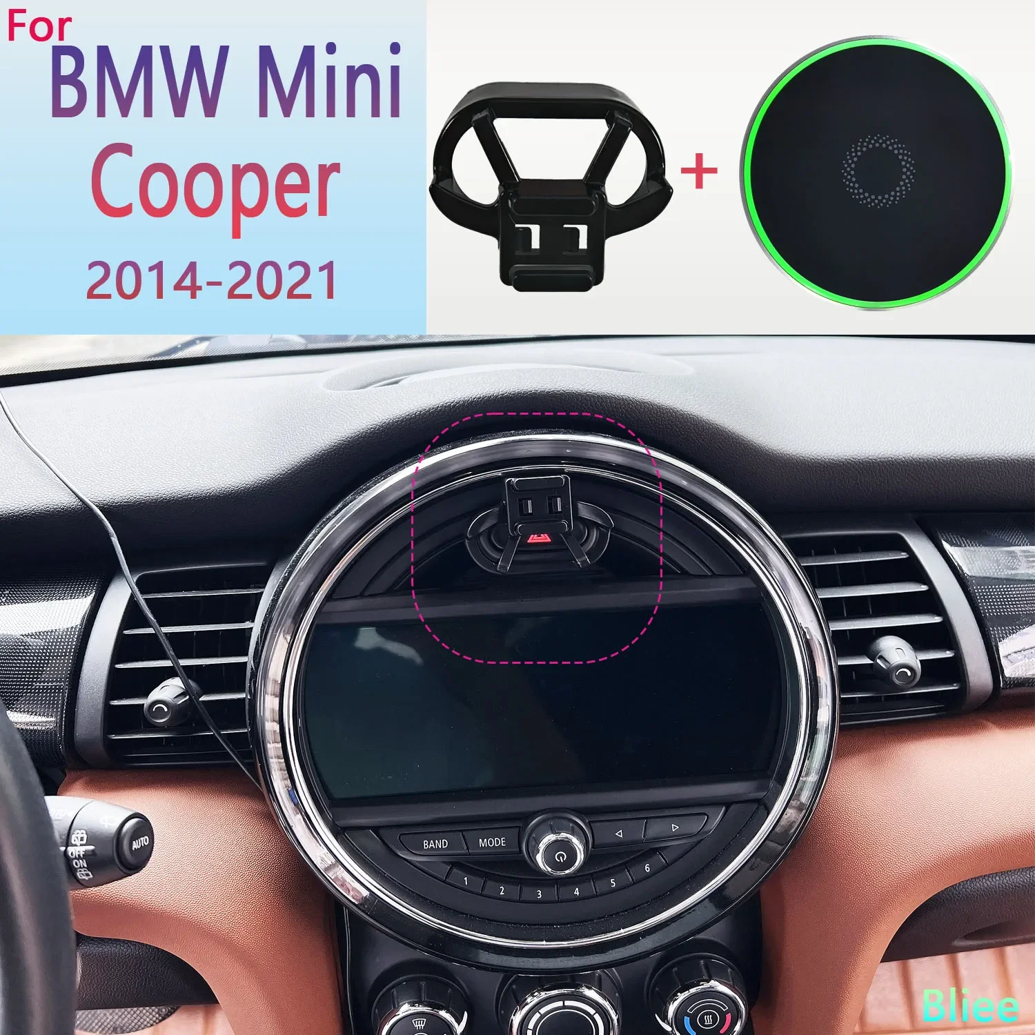 Car Phone Holder Magnetic For BMW Mini Cooper F55 F56 F60 2014 2015 2016 -2021 15W Wireless Charging Phone Stand MagSafe Base