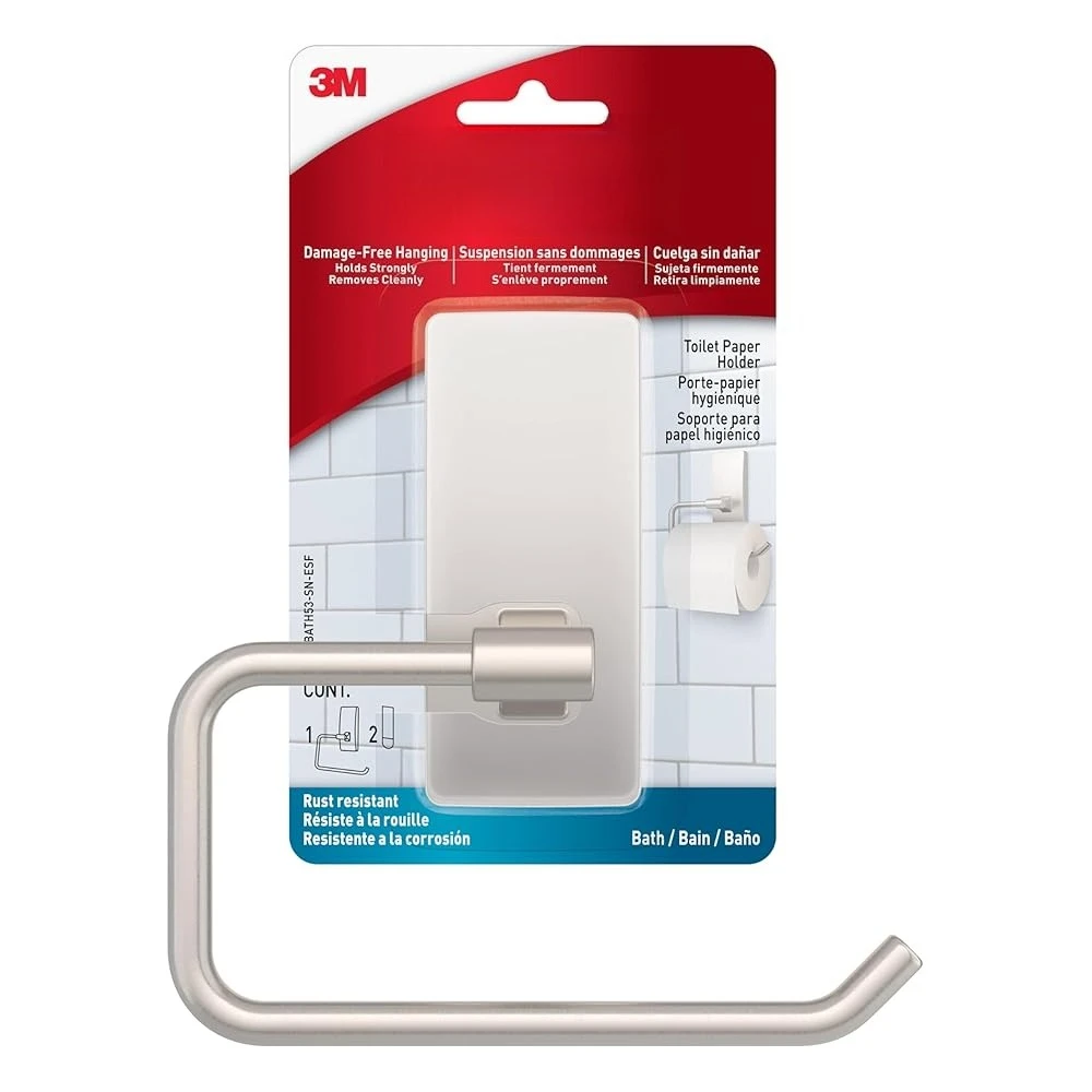 

Toilet Paper Holder Satin Nickel with Water Resistant Strips, Rust Resistant Bathroom Organizer