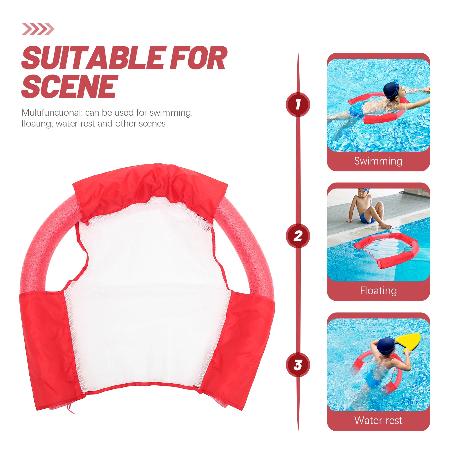 Schwimmendes Pool-Sitznetz für Kinder und Erwachsene – Einfach zu installierendes Wasser-Schwimmsitznetz mit Schwimmstange für Poolpartys im Sommer