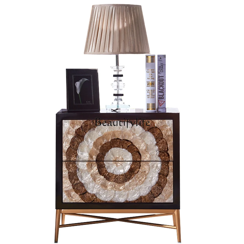 

Light luxury three-color shell bedside table American simple solid wood small apartment storage cabinet