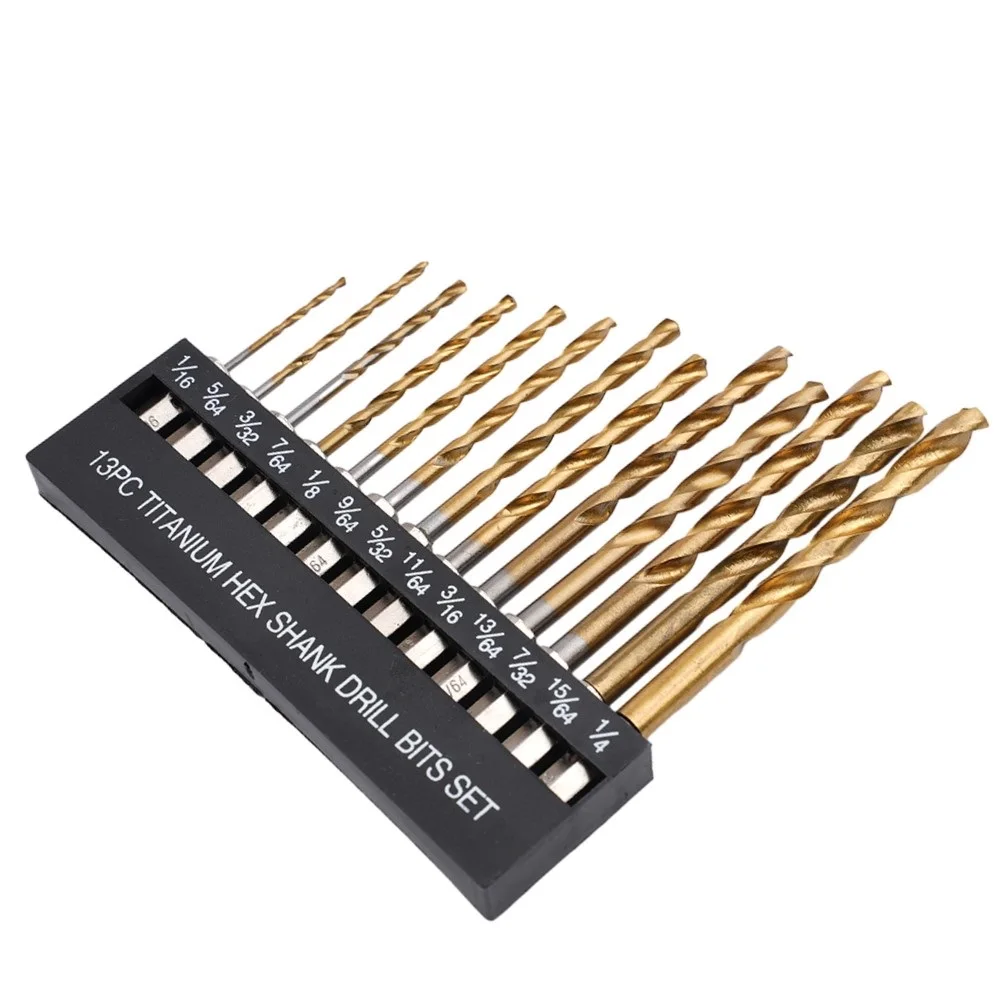 

13pcs British System Hex Handle Drill Bits Electric Drilling Tool Set 1/16-1/4inch For Wood Plastic Aluminum And Iron Drilling