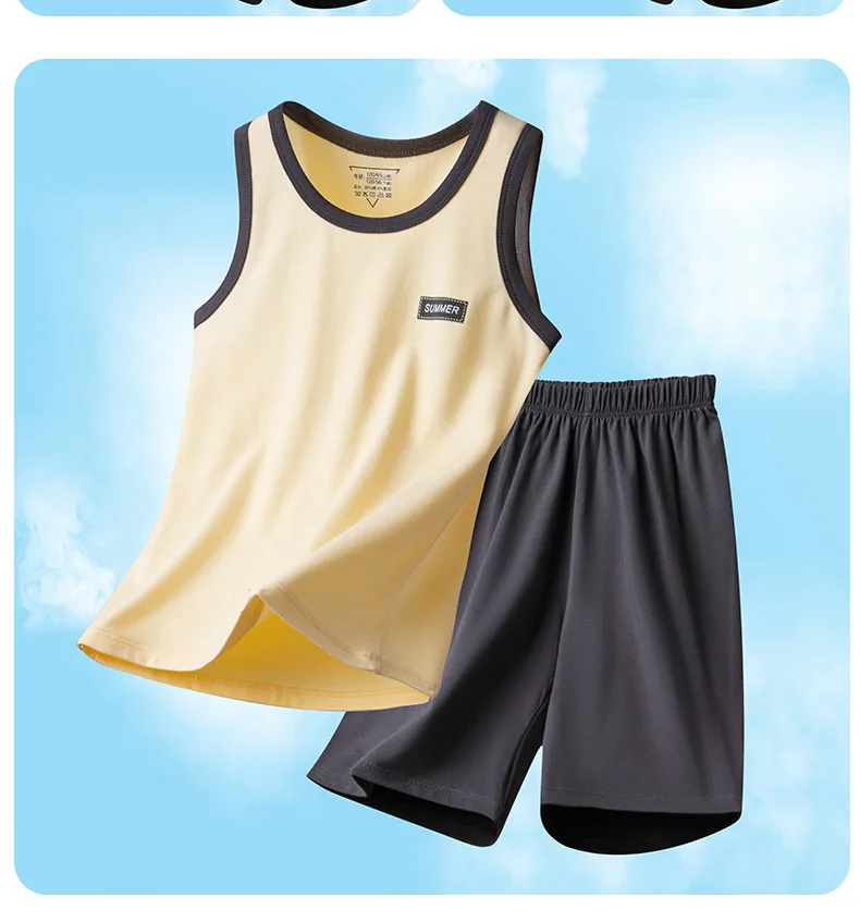 Sommer-Kinderweste für Jungen, Einfarbige Baumwoll-Unterwäsche, Hauskleidung, Outdoor-Bekleidung, Dünne Teenager-Unterhemden, Baby-Weste – Detail 10