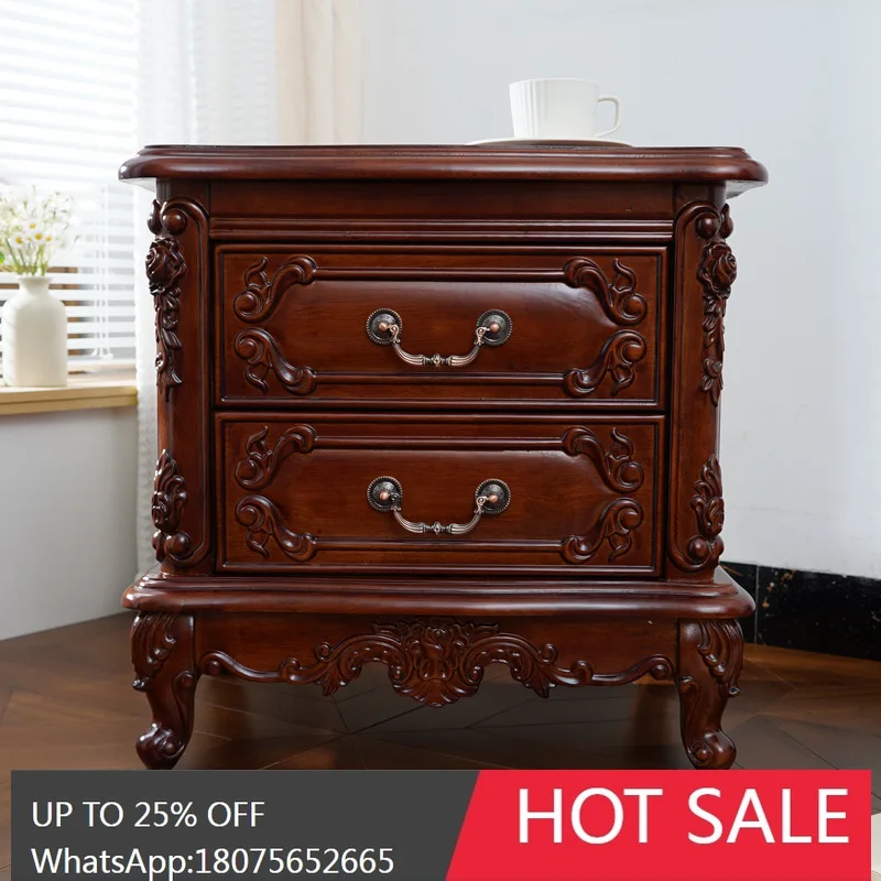 

MJY Full Solid Wood European Bedside Cabinet retro Luxury Bedroom High-Grade Storage Cabinet