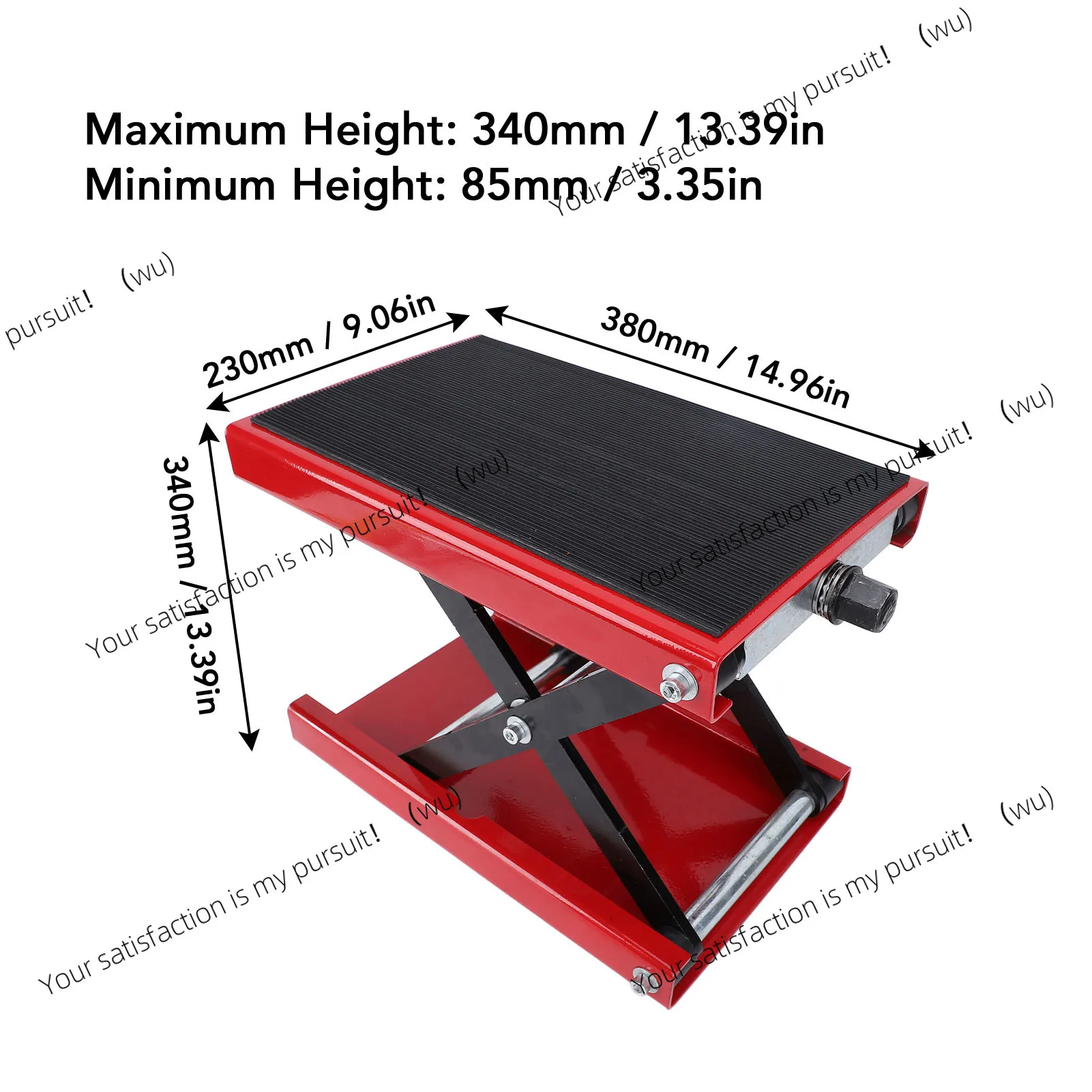 Heavy-duty motorcycle lift jack, easy to operate, foldable 500kg, adjustable height 3.35 to 13.39 inches