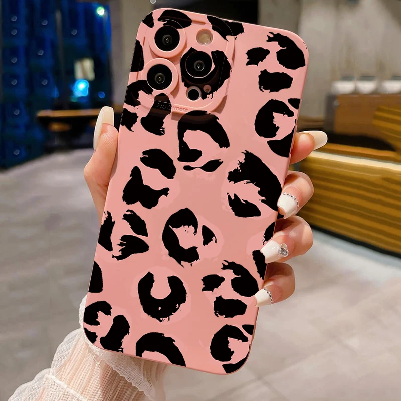 

Pink Black Leopard Print Phone Case For iPhone 17 Pro Max Air 16E 16 15 14 13 12 11 7 8 Plus XS Max XR X Shockproof Bumper Cover