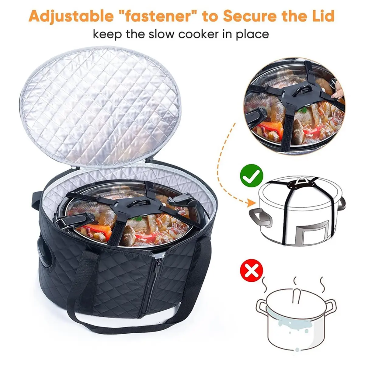 AB09 Slow Cooker Carrying Case for 6-8 Quart Carrier for Hot Food and Hamlton Beach Slow Cooker Tote